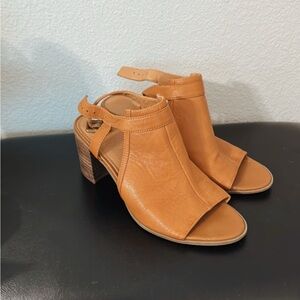 Franco Sarto Tan Heeled Sandals with Chunky Heel